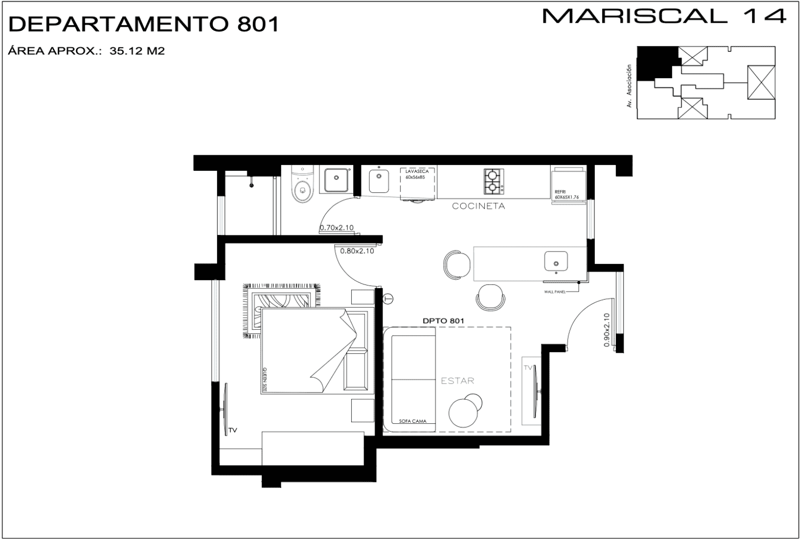 Plano tipo 1 – 35 m²