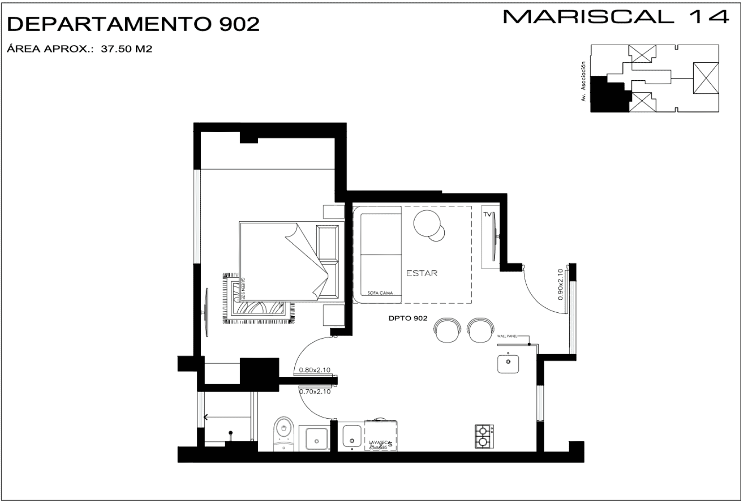 Plano tipo 2 – 38 m²