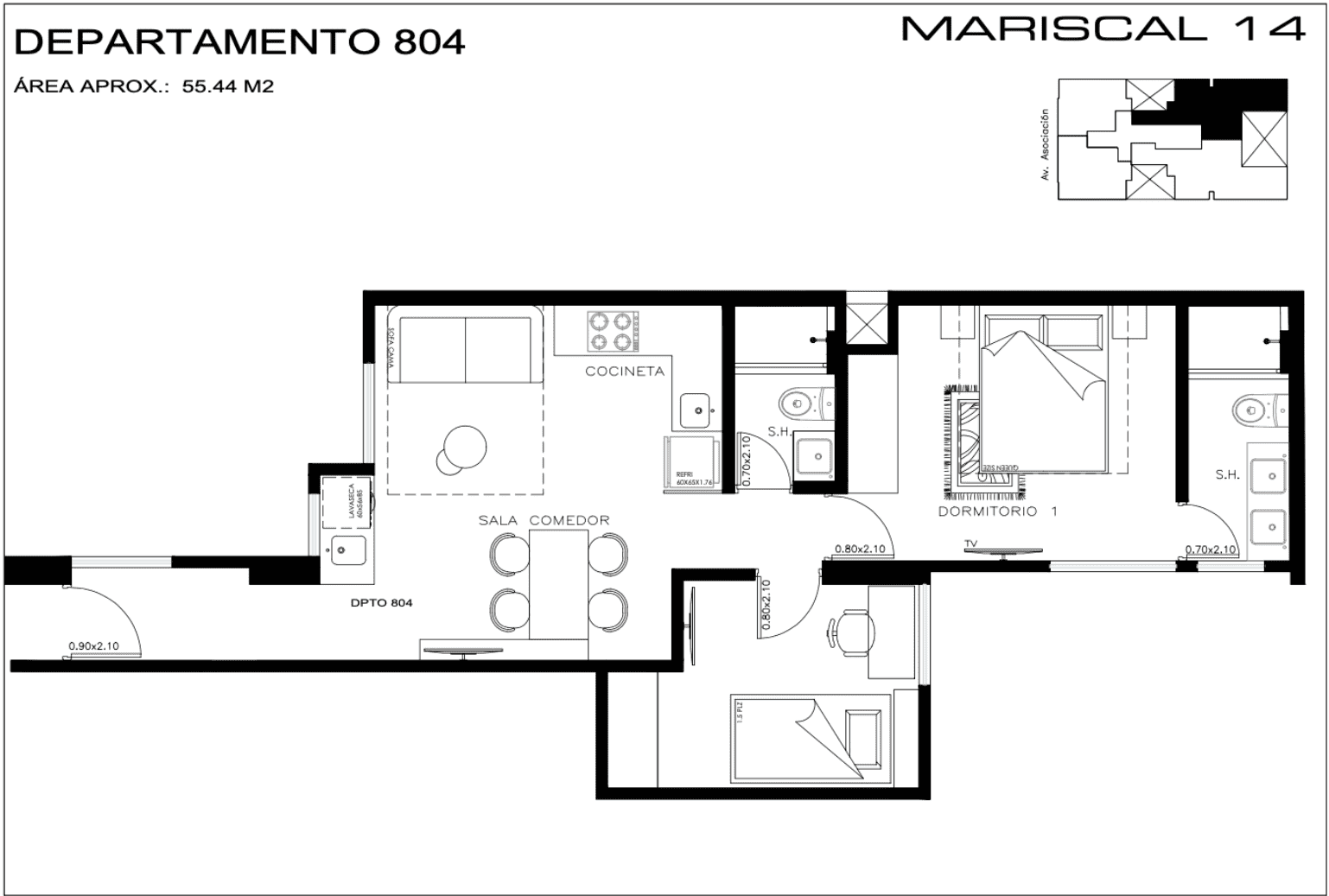 Plano tipo 3 – 55 m²
