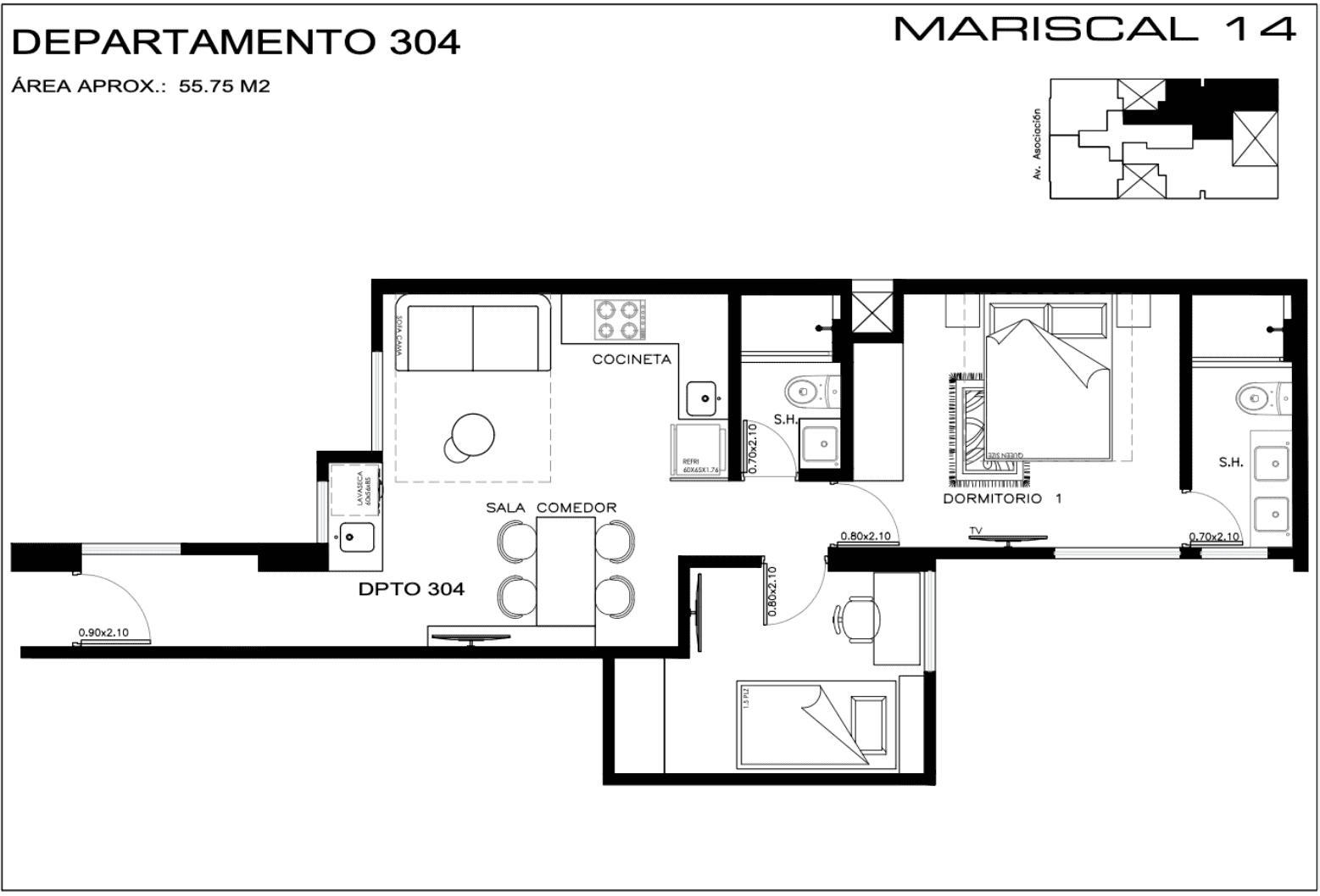 Plano tipo 4 – 56 m²
