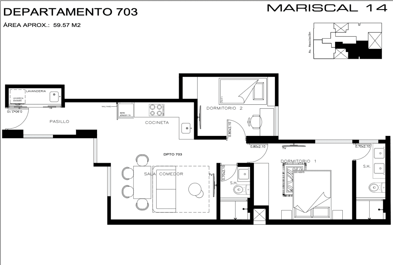 Plano tipo 5 – 60 m²