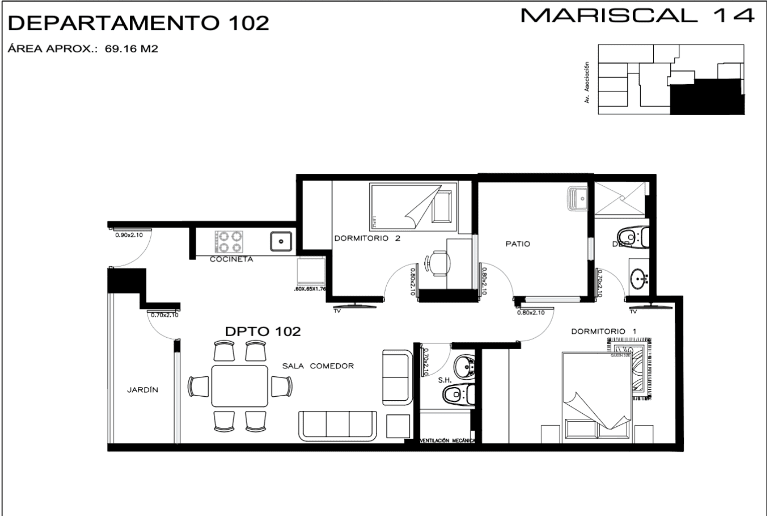 Plano tipo 6 – 69 m²