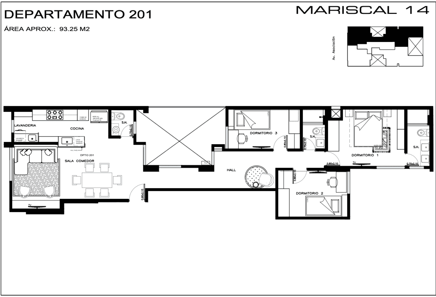 Plano tipo 10 – 93 m²